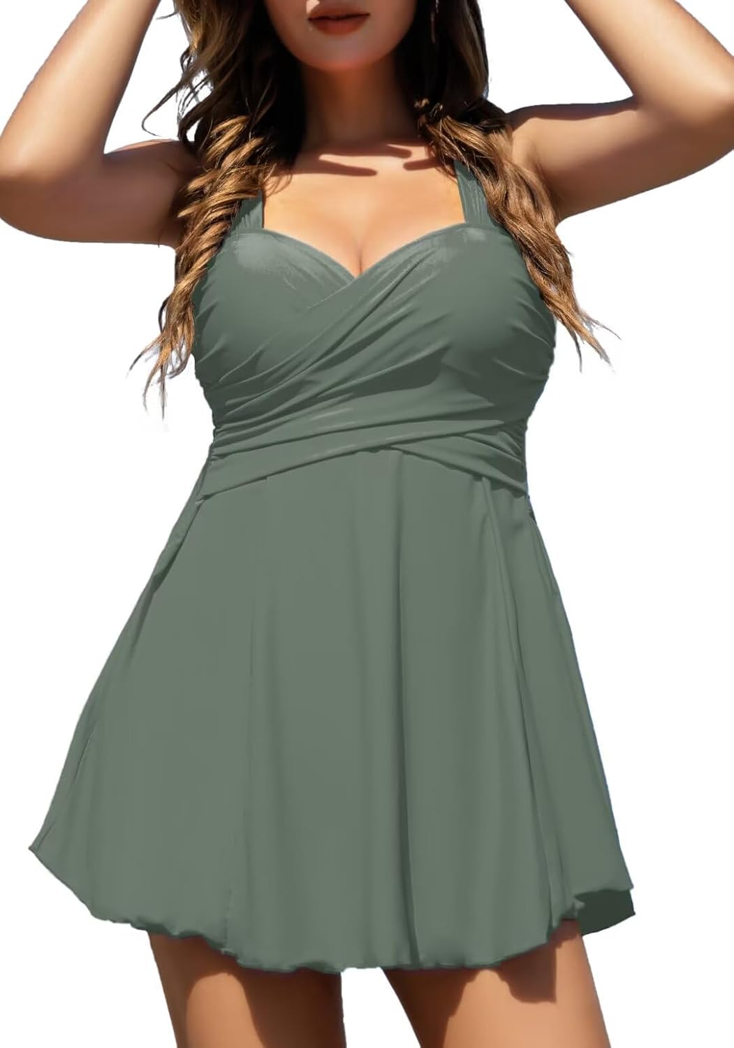 Elegant Crossover One Piece Swimdress for Women - Floral Design