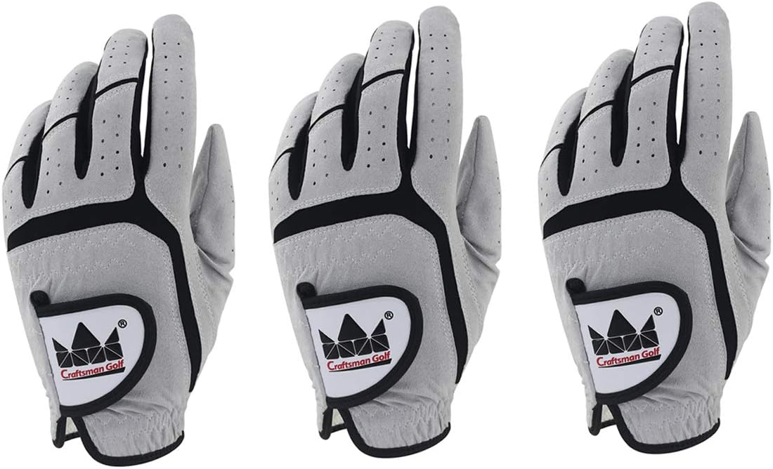 Craftsman Golf Men's Gray Golf Glove 3 Pack - Right Hand Fit