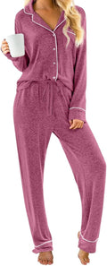 Womens Pajama Sets Long Sleeve Button Down Pjs Set - Cozy Two Piece