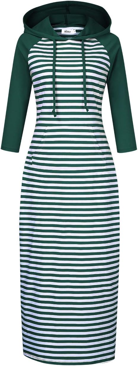 MISSKY Women's Casual Pocket Slim Pullover Maxi Hoodie Dress