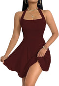 PerZeal Women's Summer Halter Neck Mini Dress - Backless Flare
