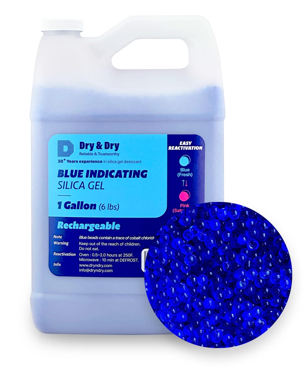 Blue Indicating Silica Gel Beads for Moisture Control - 6 LBS