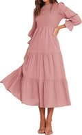 Women Casual Long Sleeve Crew Neck Bohemian Flowy Maxi (Style CWR1)