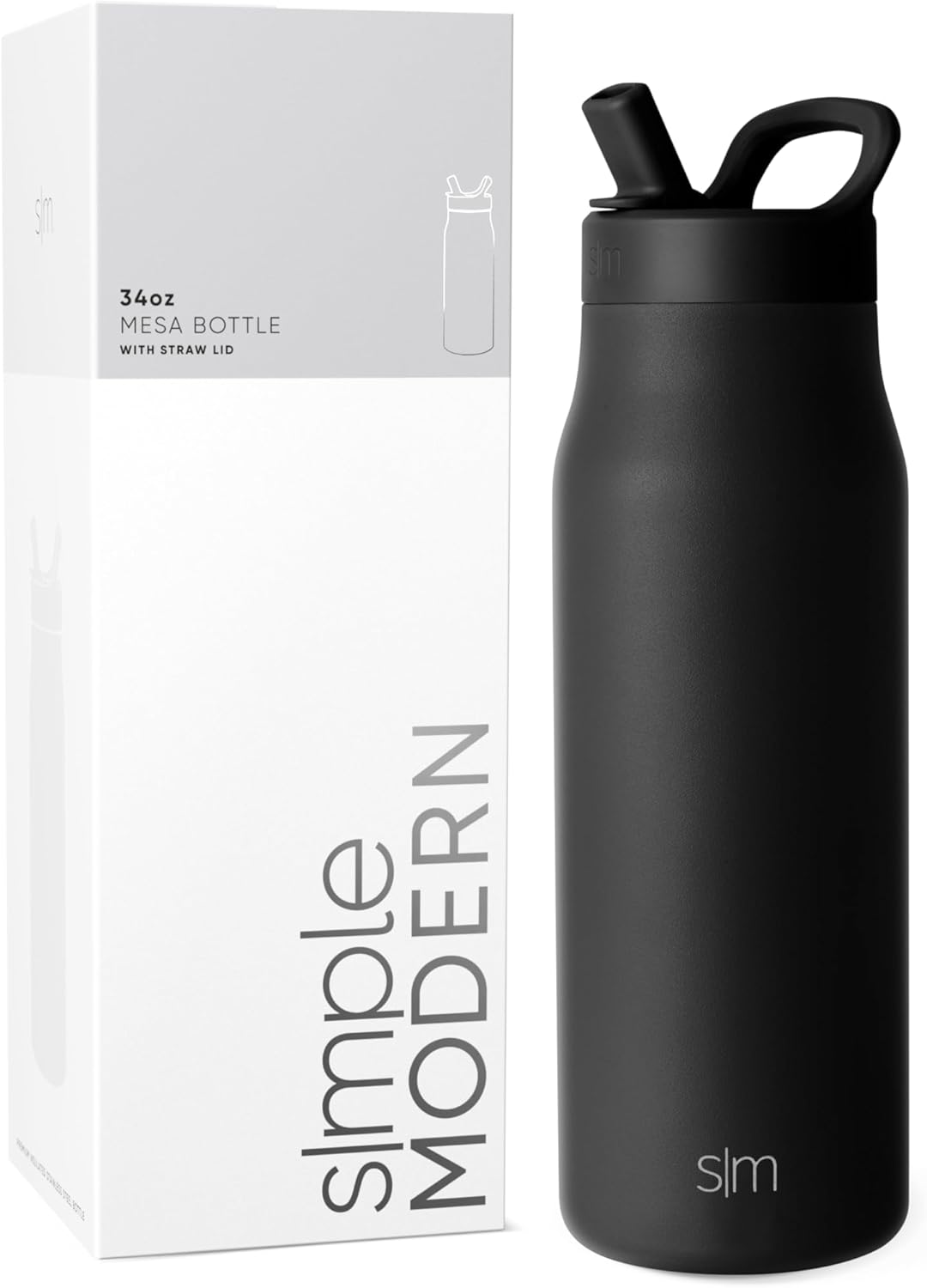 Insulated Stainless Steel Water Bottle with Straw Lid - 34oz