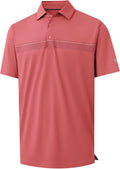 Mens Golf Polo Shirt Chest Stripe Moisture Wicking - Comfortable Fit