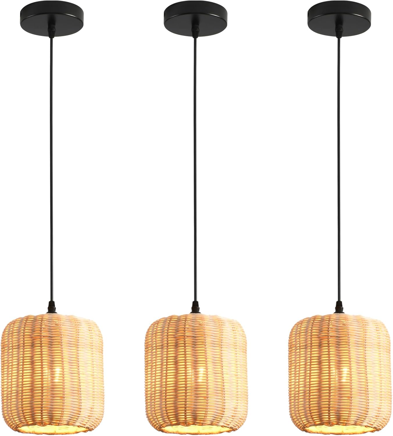 Mini Rattan Pendant Light - Hand-Woven Bamboo Chandelier 7.87in