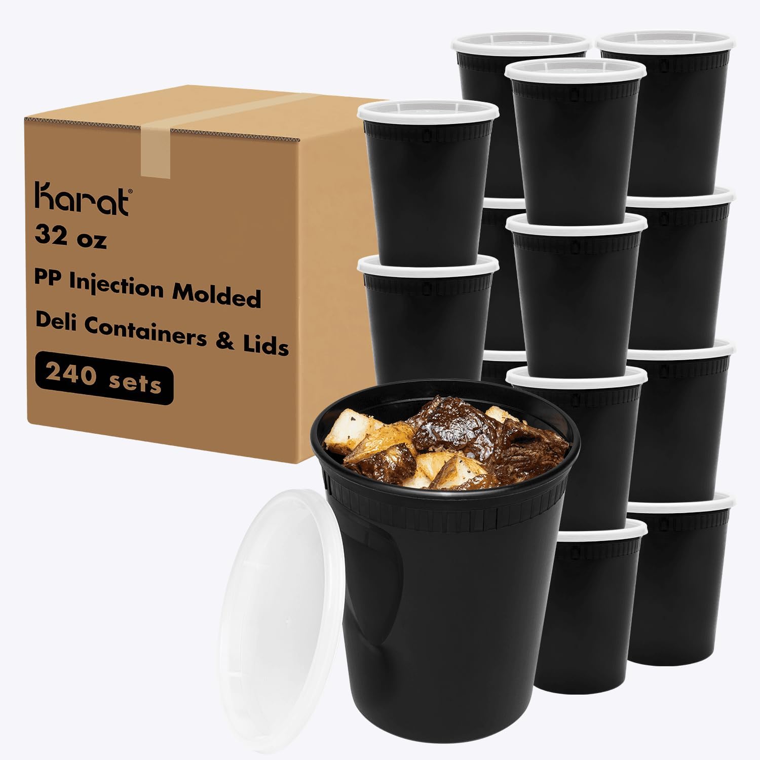 Karat 32oz Black PP Injection Molded Round Deli Containers