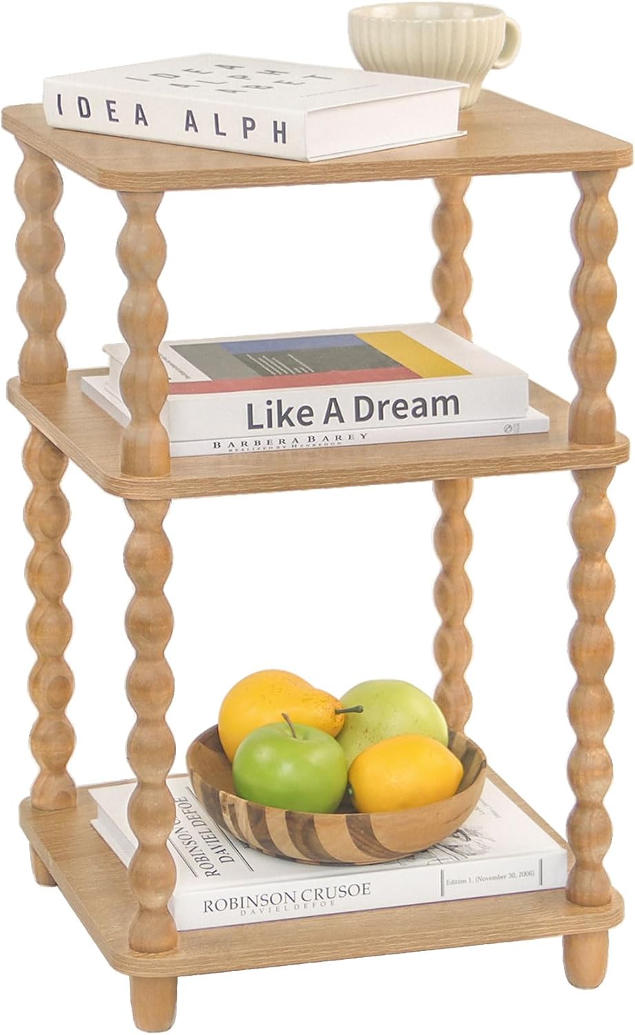 Modern Side Table with 3 Tier Open Shelf for Small Spaces