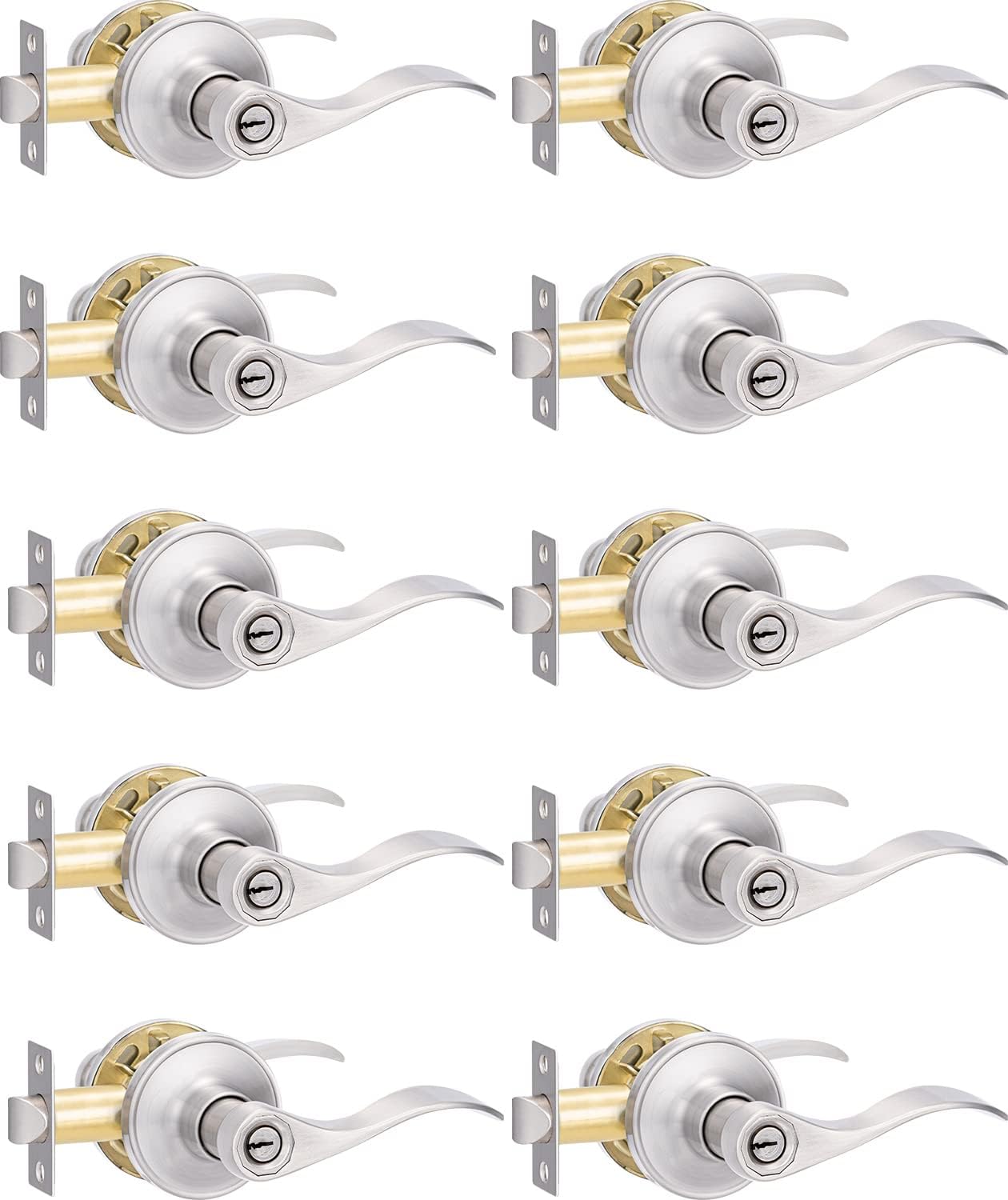 10 Pack Brushed Nickel Door Handle Set for Interior Doors