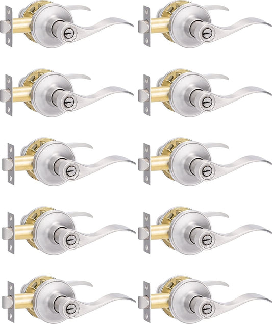 10 Pack Brushed Nickel Door Handle Set for Interior Doors