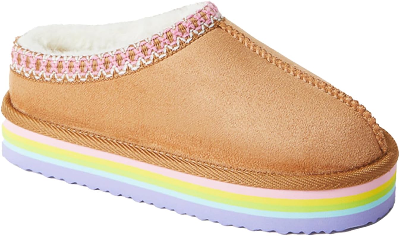 FabKids Girls Platform Fuzzy Slippers for Cozy Winter Wear