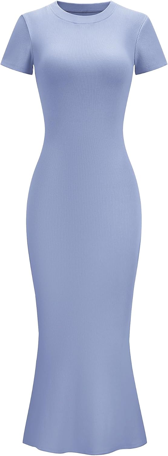 LOMON Women Fishtail Hem Ribbed Maxi Dress for Summer Style