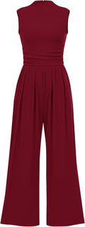 PRETTYGARDEN Womens Sleeveless Mock Neck Jumpsuit - Flattering Stretch