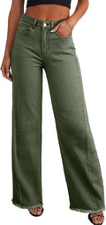 Sidefeel Women's Wide Leg Jeans High Waisted Raw Hem - Comfortable