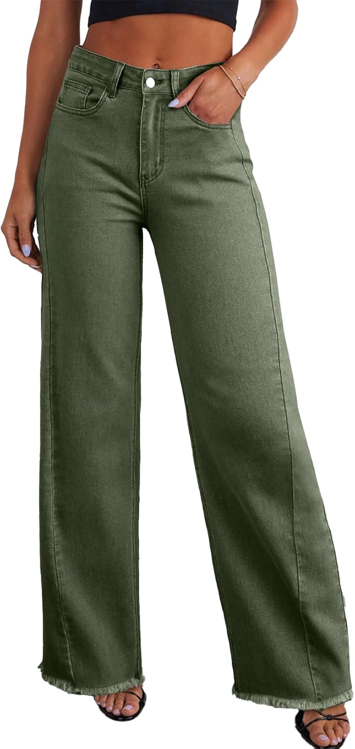 Wide Leg Jeans for Women - High Waisted Stretchy Denim Pants