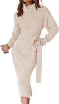 ZESICA Turtleneck Sweater Midi Dress - Slim Ribbed Knit Bodycon