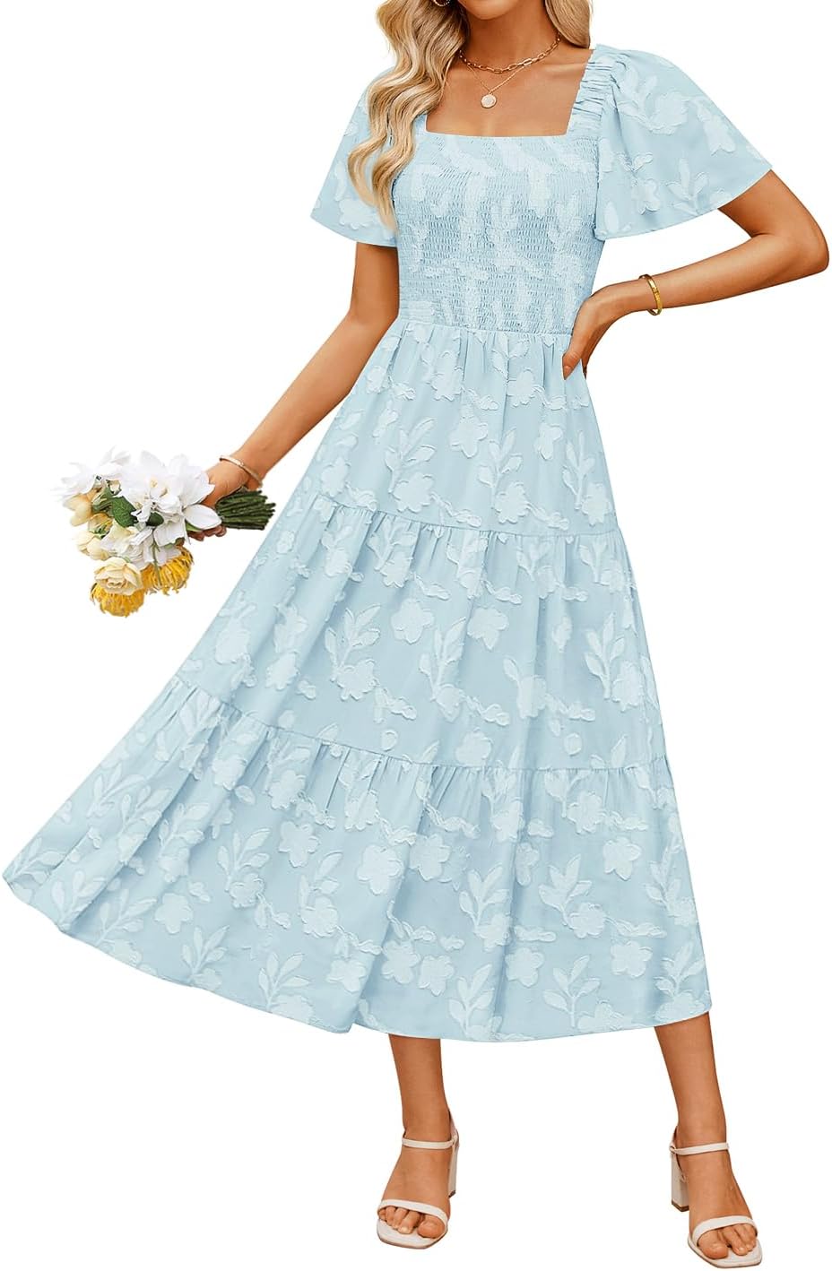 ZESICA Womens Summer Boho Floral Midi Dress for Beach Days