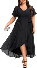 Plus Size Women's High Low Chiffon Ruffle Evening Dress