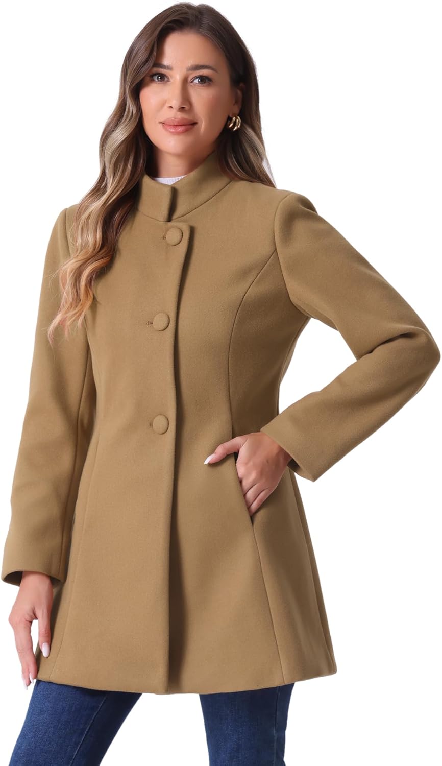Allegra K Women's Winter Overcoat Mid-Long Stand Collar Coat