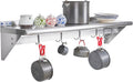 Stainless Steel Wall Shelf with 6 Hooks 12ft x 48ft - Heavy Duty Pot