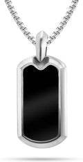 Black Onyx Necklace for Men - Premium Dog Tag Pendant 22in