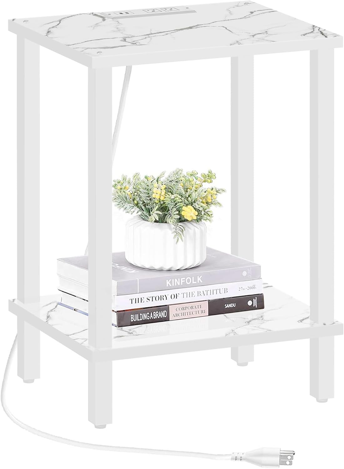 TUTOTAK End Table with Charging Station for Small Spaces