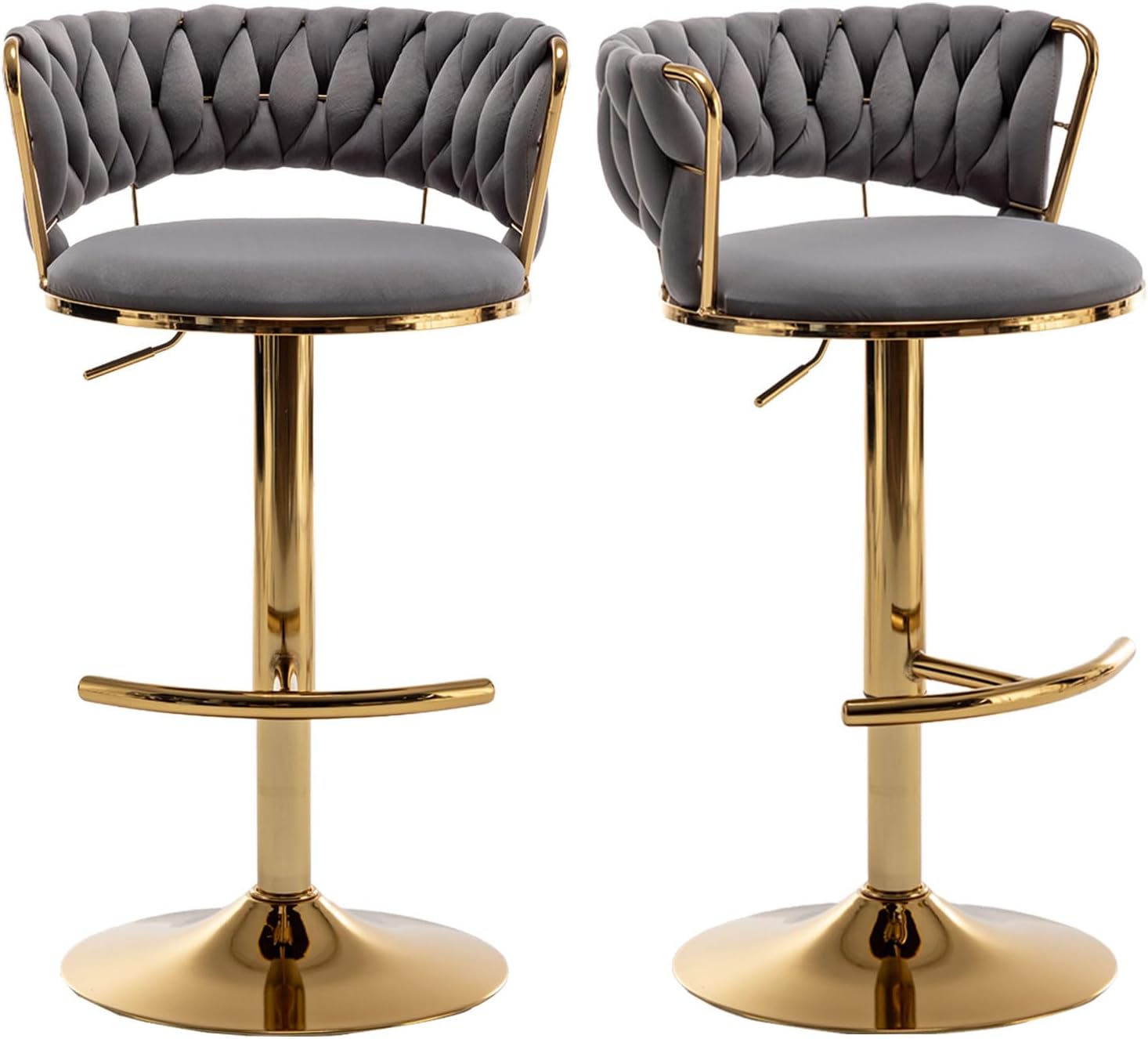 Stylish Velvet Bar Stools Set of 2 with Gold Swivel Design
