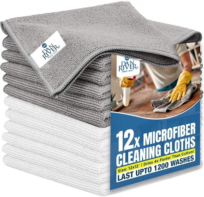 Ultra Absorbent Microfiber Cleaning Cloths - 12 Pack