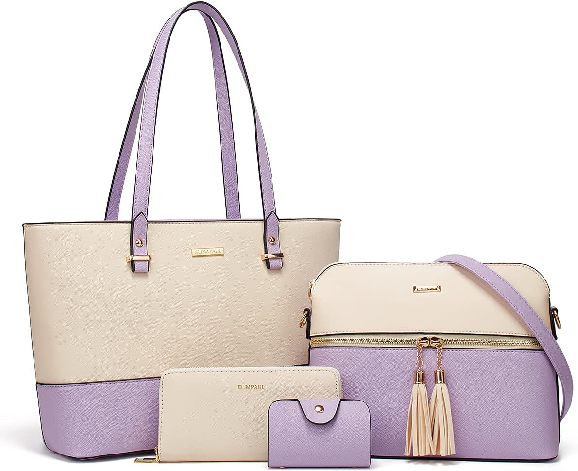 Women Fashion Synthetic Leather Handbags Tote Bag Set 4pcs
