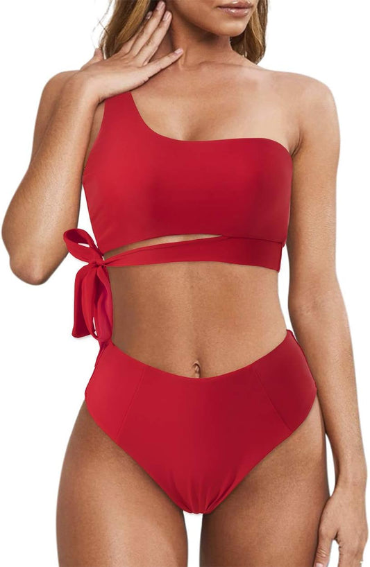 MOOSLOVER One Shoulder High Waisted Bikini for Stylish Summer