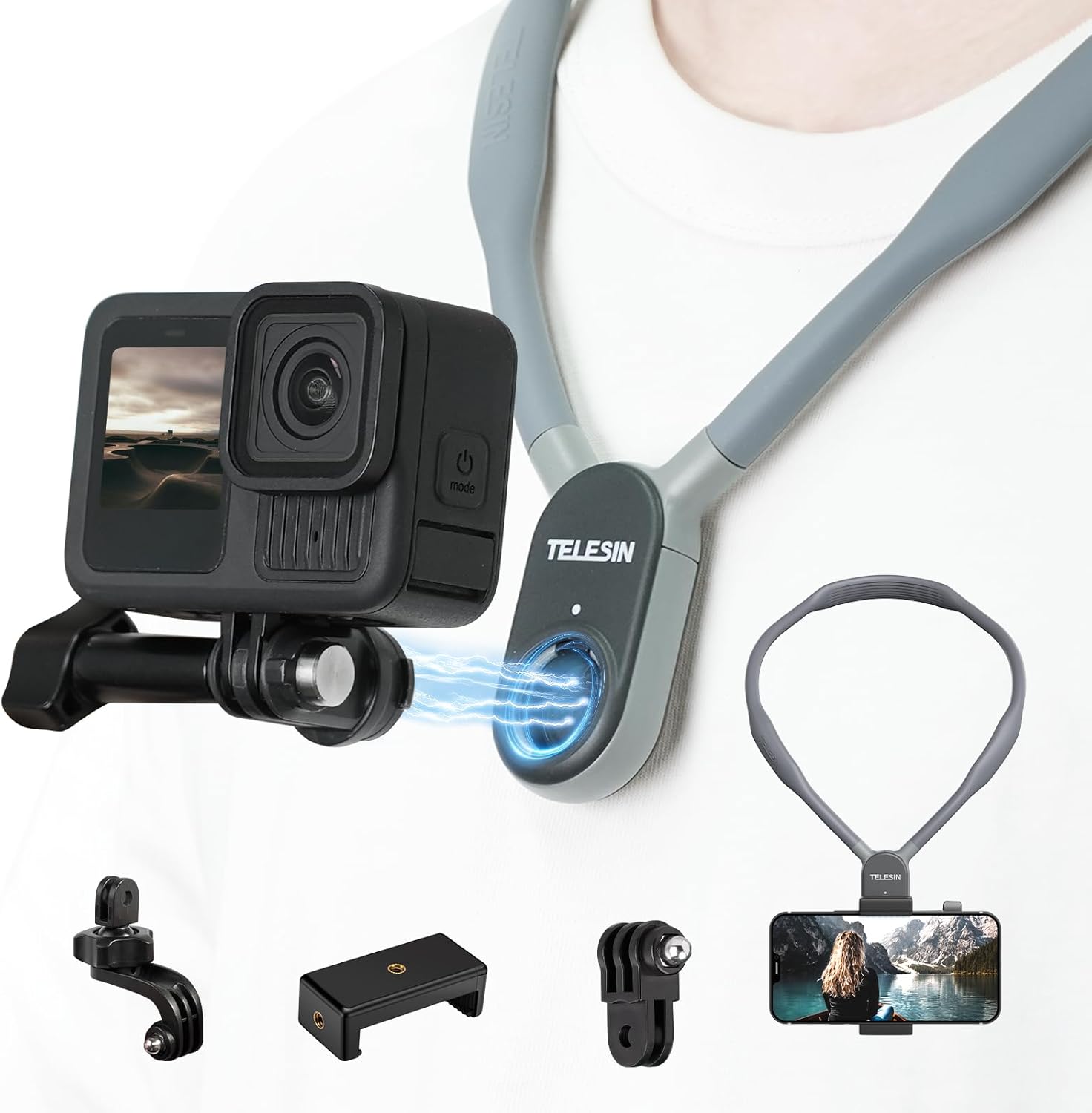 TELESIN Plus Magnetic Neck Mount for GoPro and Smartphone Use