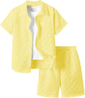 Boy's Textured Linen 2-Piece Beach Outfit - Short Sleeve Set
