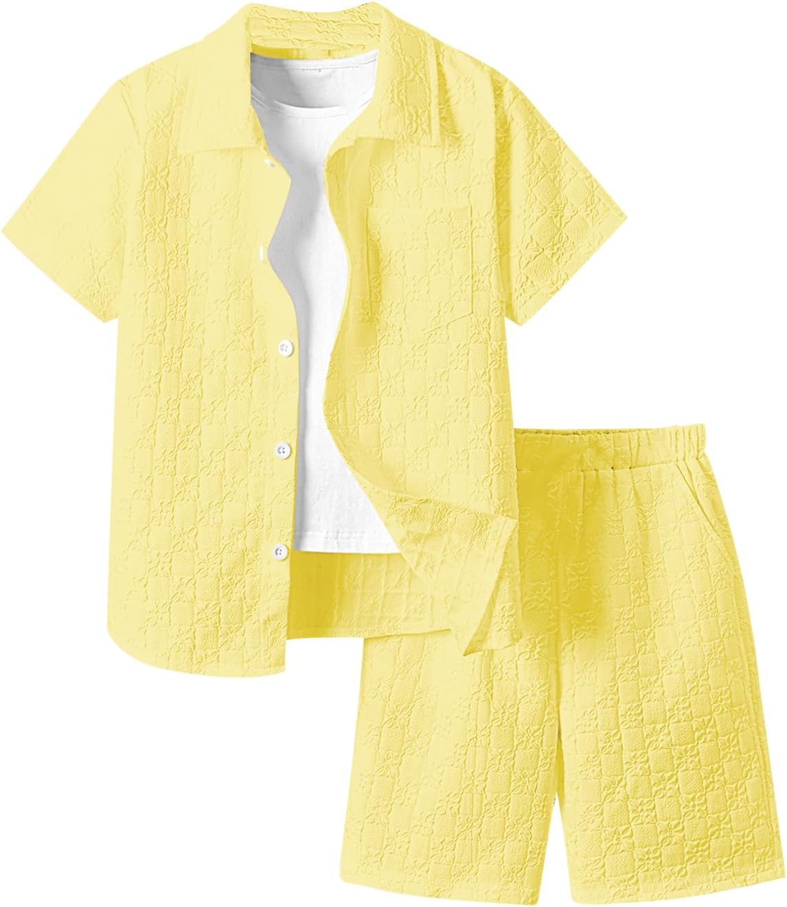 Boy's 2 Piece Beach Vacation Textured Linen Outfit Set for Summer