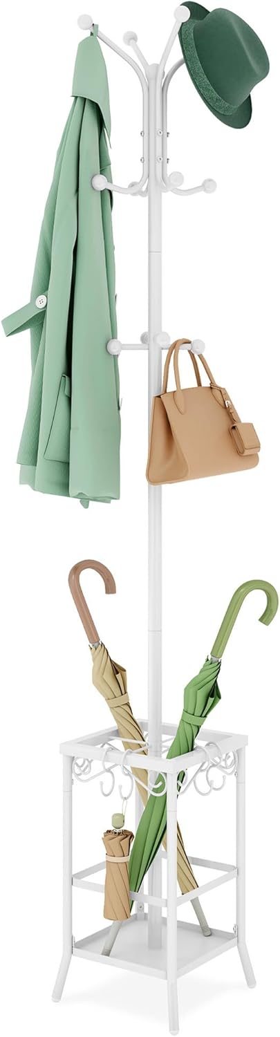 Hoctieon Freestanding Coat Rack with Umbrella Holder and Hooks