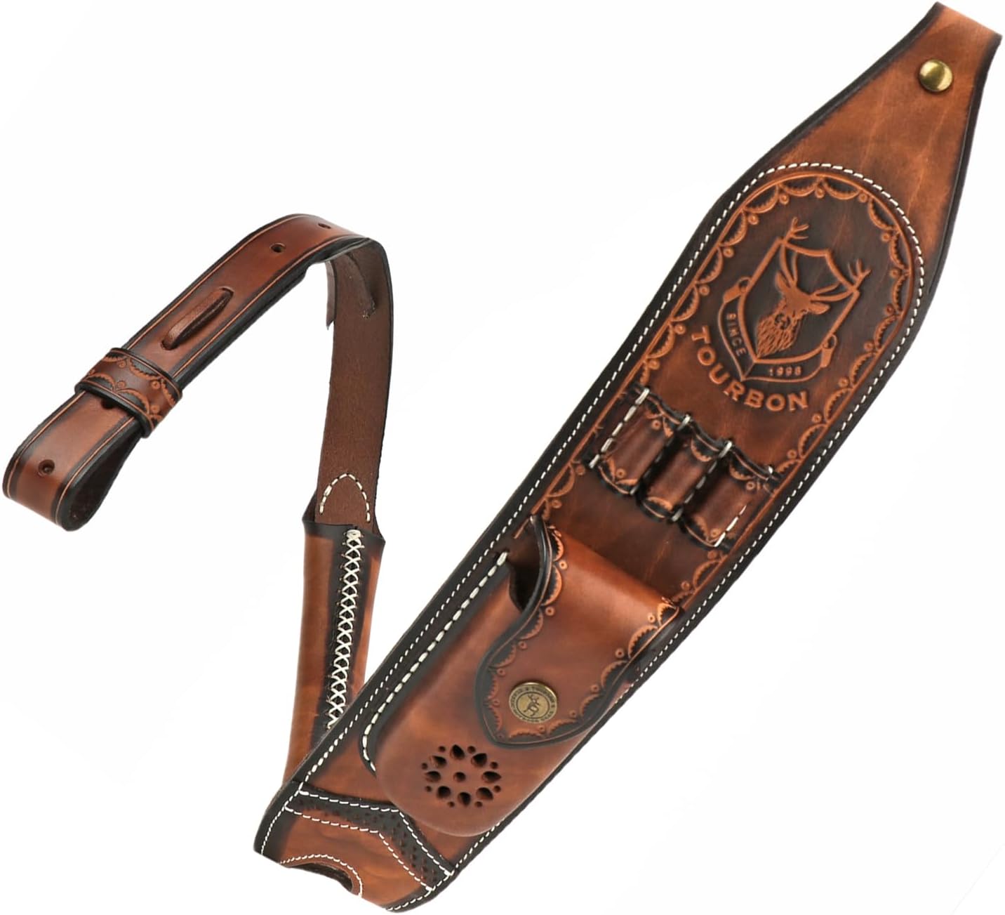 TOURBON Leather Rifle Sling with Quick Release and Ammo Holder