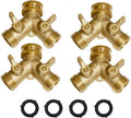 HQMPC Hose Y Splitter 3/4ft GHT Garden Valve - Brass 4 Pack