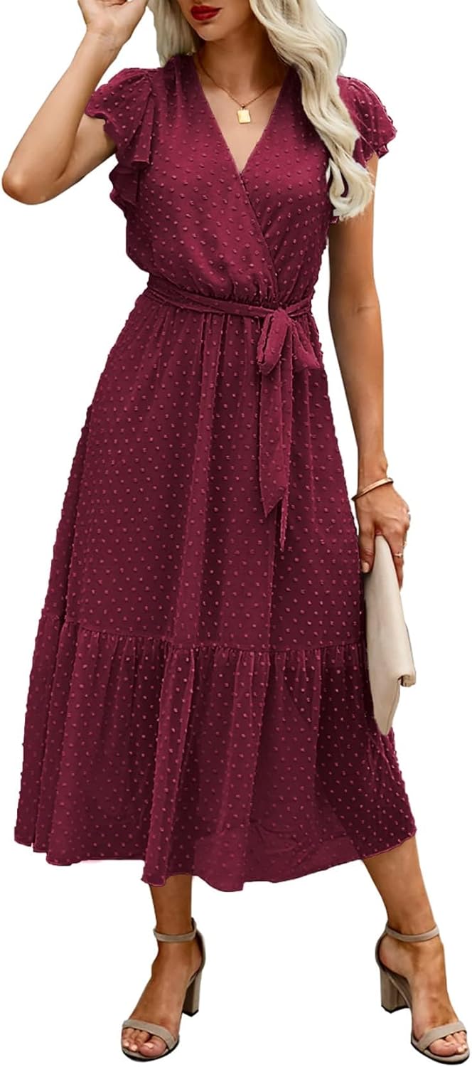 BTFBM Women Summer Bohemian Floral Midi Sun Dress for Style