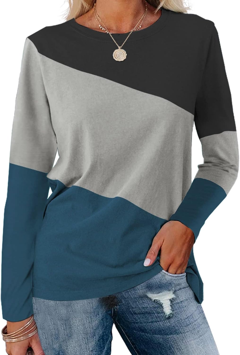 ORANDESIGNE Color Block Loose Tunic - Trendy Comfort