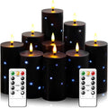 Flickering Flameless Candles Black Set of 9 - Real Wax LED Pillars