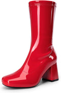 DREAM PAIRS Women's Mid Calf Gogo Boots - Retro Square Toe Style