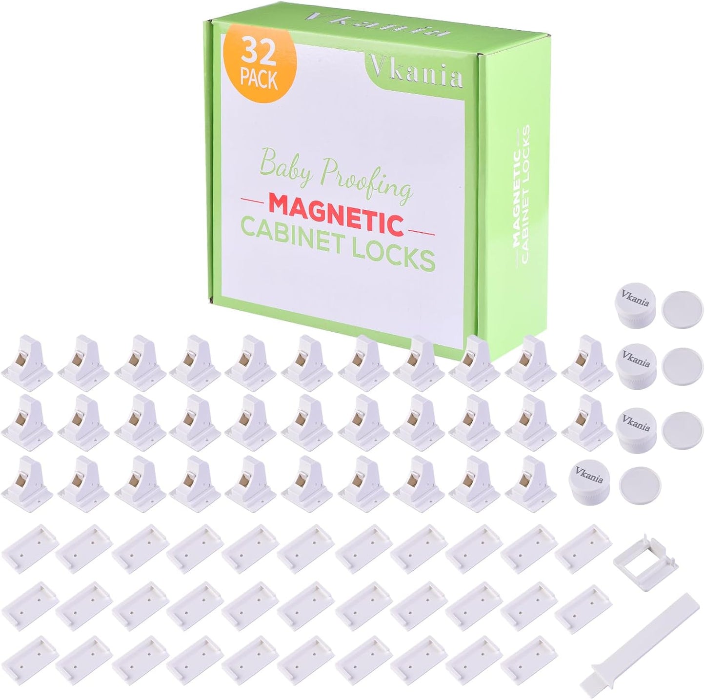 32 Pack Magnetic Cabinet Locks for Baby Proofing Safety