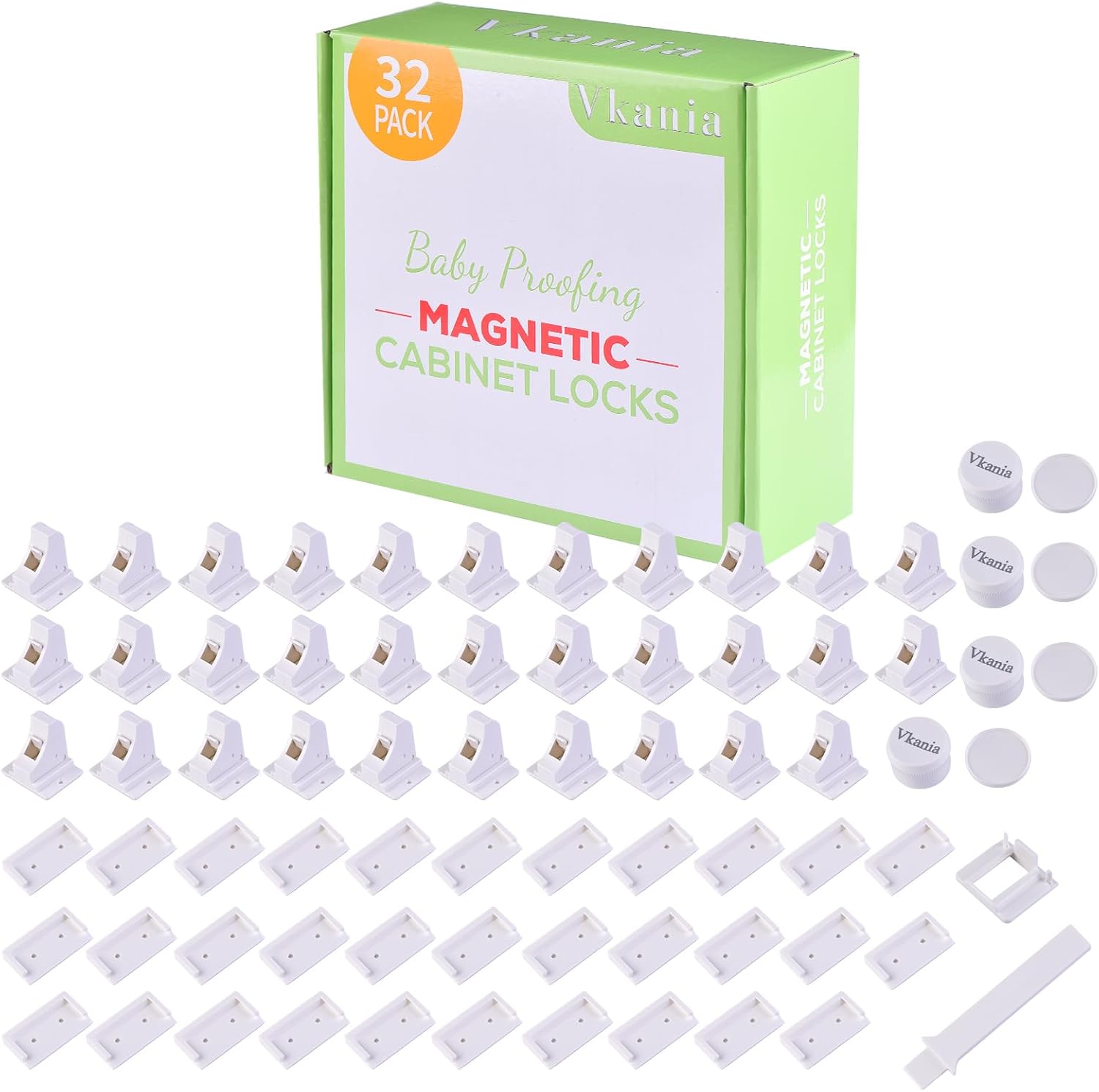 32 Pack Magnetic Cabinet Locks for Baby Proofing Safety