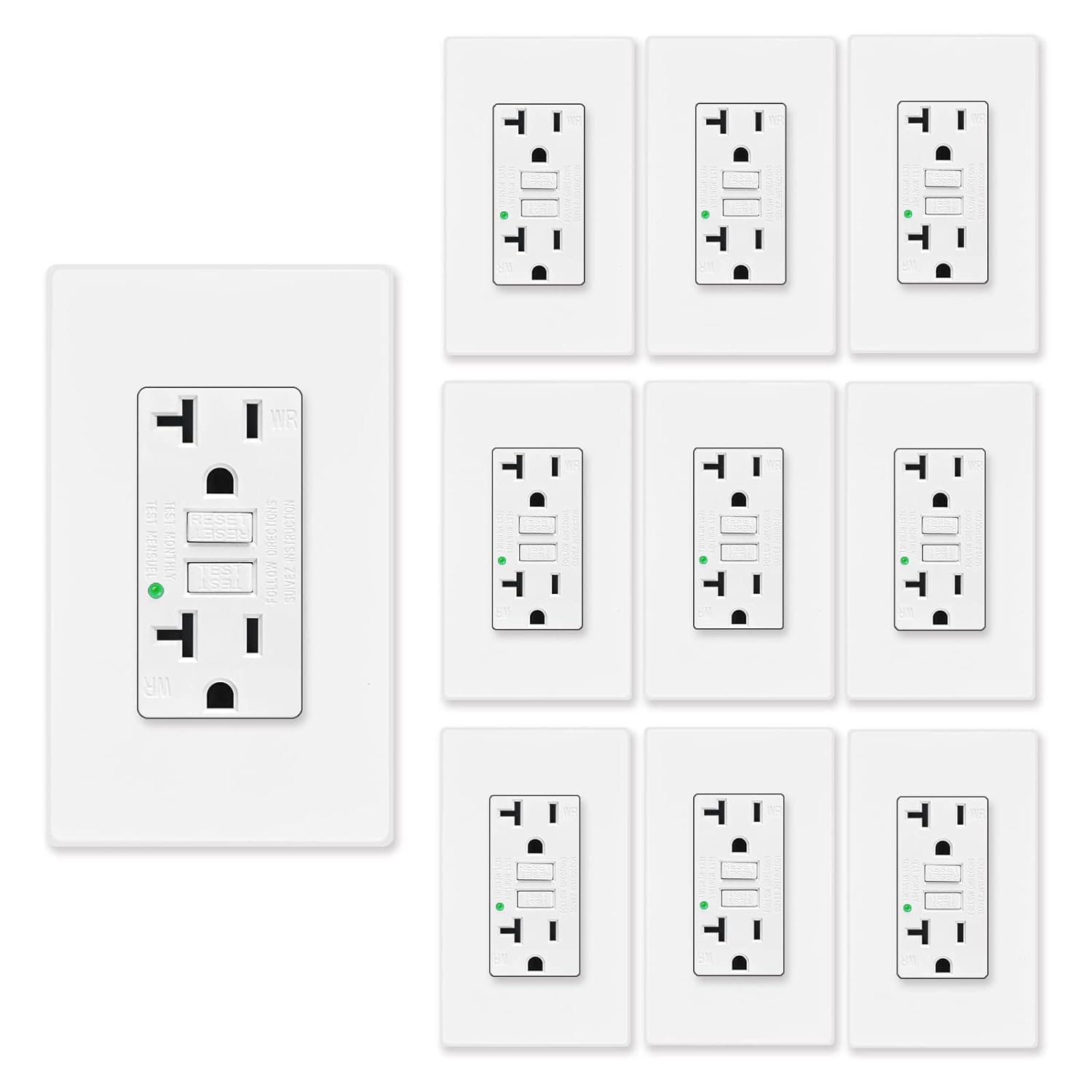 GREENCYCLE 10PK GFCI Duplex Outlet Receptacle with LED Indicator