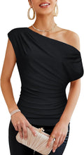 One Shoulder Summer Top for Women - Ruched Sequin Asymmetrical