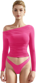 SUUKSESS Women Off Shoulder Long Sleeve Crop Top - Soft Double Lined 4