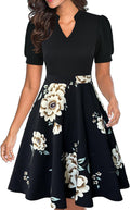 Women's Summer Fit and Flare Dress Featuring Puff Sleeves by Mokayee