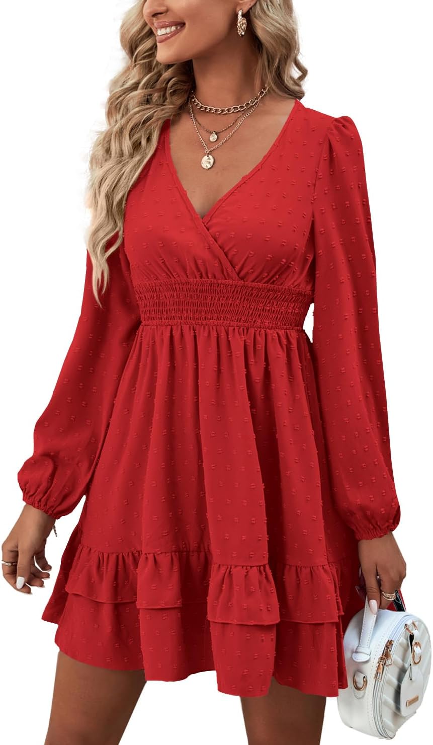Rooscier Women's Wrap V Neck Swing Ruffle Mini Dress Review
