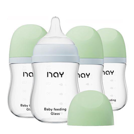 Natural Glass Baby Bottle Wide Neck Anti-Colic 5.4oz Pack of 4