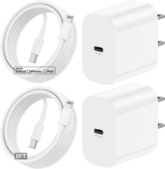 Fast Charge 2Pack USB C Wall Chargers + MFi Lightning Cable for iPhone - TUMABER