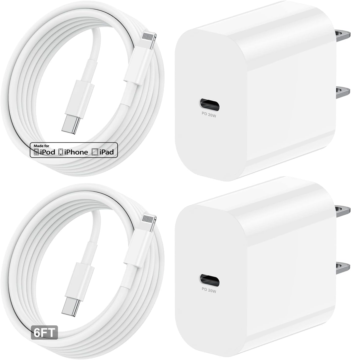 Rapid 20W iPhone Charger + 6Ft Cable | MFi Certified | TUMABER 2Pack